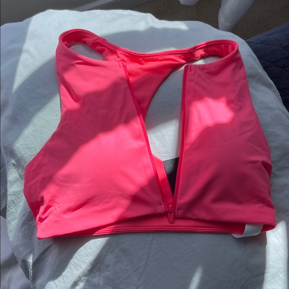 Fabletics Neon Pink Zip-Front Swim Top